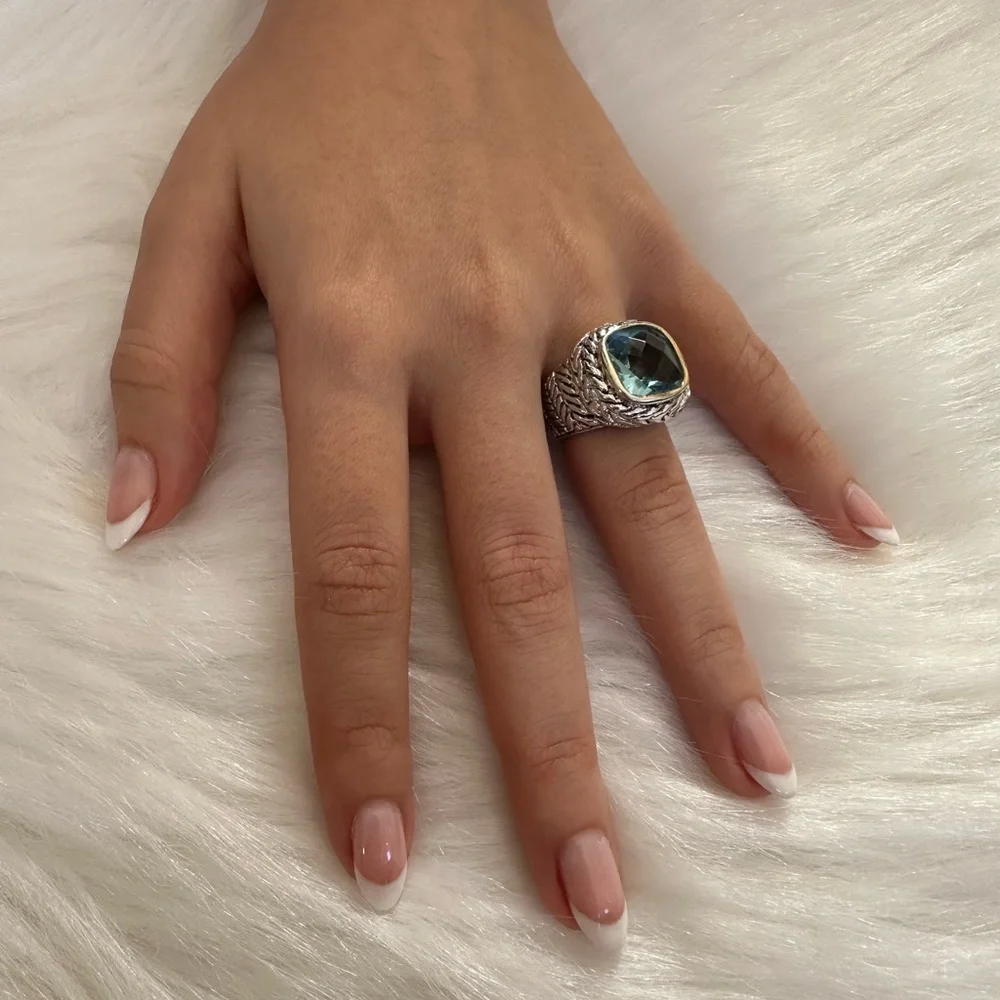 18k GF Blue agua marine Gemstone Ring